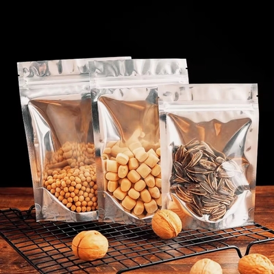 Hervergrendelbare aluminiumfolie voedselzak Voor het opslaan van snoep Koekjes Noten Thee Verticale ritszak met transparant raam