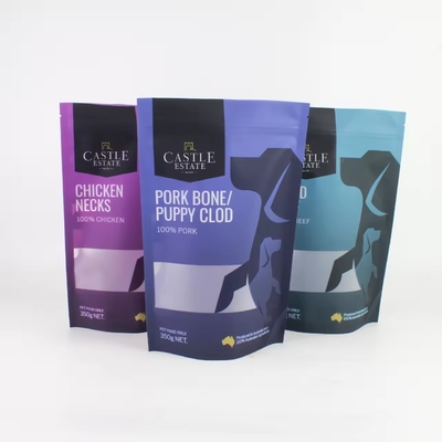 Op maat gedrukt hervergrendelbaar folie Ziplock zakken Plastic verpakking Stand Up pouch voor honden Treat pet food pakket met venster