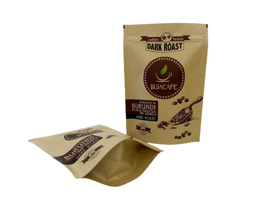 Composteerbaar Biologisch afbreekbaar Stand-up Flat bottom Kraft Paper Food Packing Zipper Pouch Custom Printed Coffee Bag Met Valve