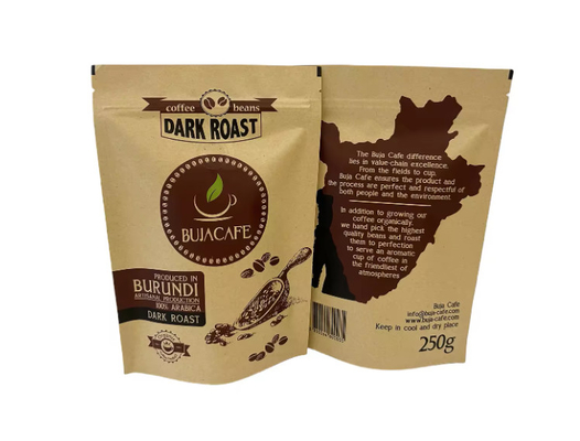 Composteerbaar Biologisch afbreekbaar Stand-up Flat bottom Kraft Paper Food Packing Zipper Pouch Custom Printed Coffee Bag Met Valve