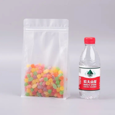 Op maat gemaakte platte bodem achtzijdige afdichting helder doorzichtig zip slot droog fruit voedsel rijst verpakking plastic stand up pouch
