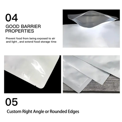 Zilveren voedselkwaliteit Autoclaaf Vacuüm Warmte Afdichtbaar Plain Aluminium Folie Mylar Bag Open Top Verpakking Bulk Food Storage Retort Pouch