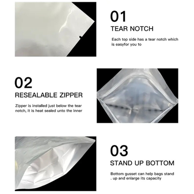 Zilveren voedselkwaliteit Autoclaaf Vacuüm Warmte Afdichtbaar Plain Aluminium Folie Mylar Bag Open Top Verpakking Bulk Food Storage Retort Pouch