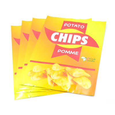 Gelamineerde gele glanzende voedselkwaliteit plastic zakken voor aardappelchips warmteverzegelende aluminiumfolie achterkant zijde verzegeling zak voor snackpakket