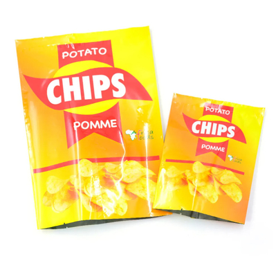 Gelamineerde gele glanzende voedselkwaliteit plastic zakken voor aardappelchips warmteverzegelende aluminiumfolie achterkant zijde verzegeling zak voor snackpakket