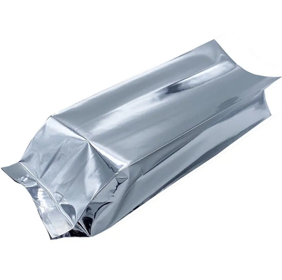 Glanzend zilveren aluminiumfolie gelamineerd hitte afdichting Achterkant afdichting Gusset Voedselverpakkingszak Vacuüm Voedsel thee Koffiebonenzakken
