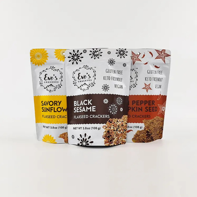 Op maat gedrukt 100g 250g 500g Stand up pouch vlaszaad crackers geurbestendige rits voedselverpakkingszakken