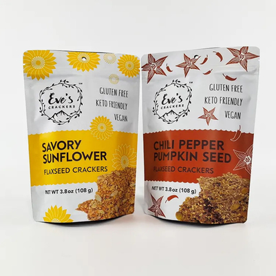 Op maat gedrukt 100g 250g 500g Stand up pouch vlaszaad crackers geurbestendige rits voedselverpakkingszakken