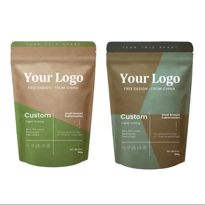 Doypack Ziplock Bruin Wit Kraft Handwerkpapier Staande zakken Voedselpoeder Thee Koffie Verpakking Zipperzakken