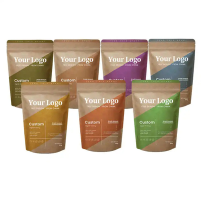 Doypack Ziplock Bruin Wit Kraft Handwerkpapier Staande zakken Voedselpoeder Thee Koffie Verpakking Zipperzakken