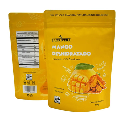 Op maat gemaakte aluminiumfolie gedroogde mango voedselverpakkingszak hervergrendelbare Mylar Stand Up Pouch voor fruit