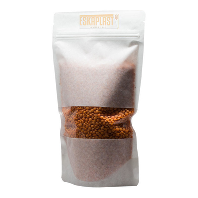 Witte koeienhuid tas (staande tas) met klein venster, op maat bedrukte rits, kraft papieren stazak/voedselverpakking