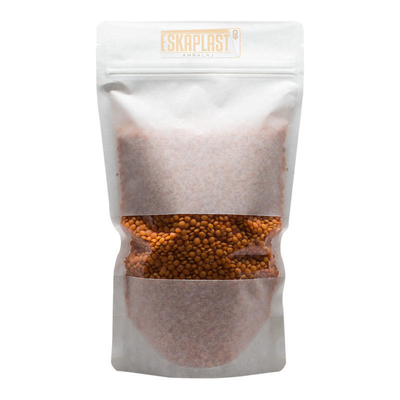 Witte koeienhuid tas (staande tas) met klein venster, op maat bedrukte rits, kraft papieren stazak/voedselverpakking