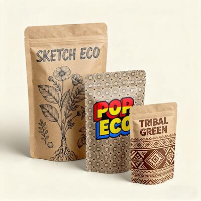 Aangepaste Witte Kraftpapier Milieuvriendelijke Composteerbare PLA Voedselzakken Koffiezakje Stand-up Ziplock Zakje Met Biologisch Afbreekbare Rits