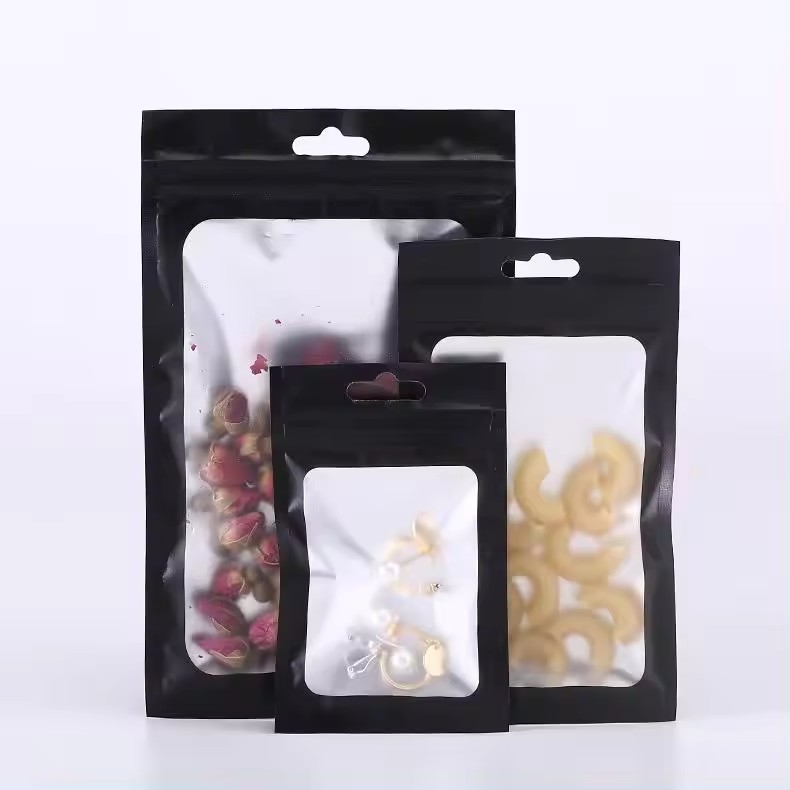 Matte zwarte geurbestendige plastic zip slot verpakking Mylar zak met helder raam