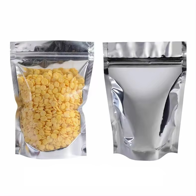 Hervergrendelbare aluminiumfolie voedselzak Voor het opslaan van snoep Koekjes Noten Thee Verticale ritszak met transparant raam