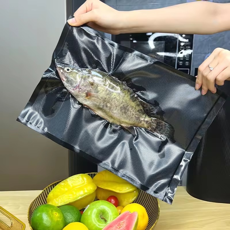 Vacuümzak met textuur en reliëf voedingsbesparing vacuümverzegelzakken doorzichtige/zwarte vacuümzak