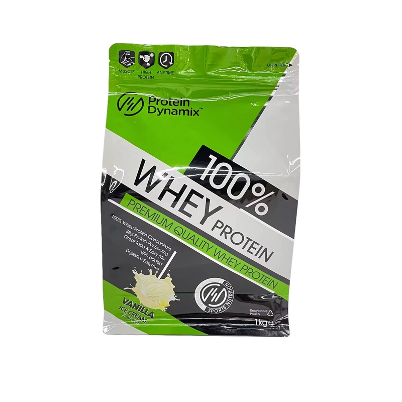 Actieve eiwitten plus aluminium folie zak Custom gedrukt Stand Up Whey Protein poeder verpakkingszakken zak met rits
