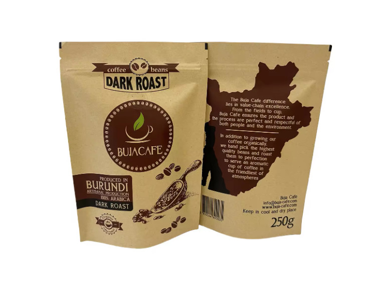 Composteerbaar Biologisch afbreekbaar Stand-up Flat bottom Kraft Paper Food Packing Zipper Pouch Custom Printed Coffee Bag Met Valve