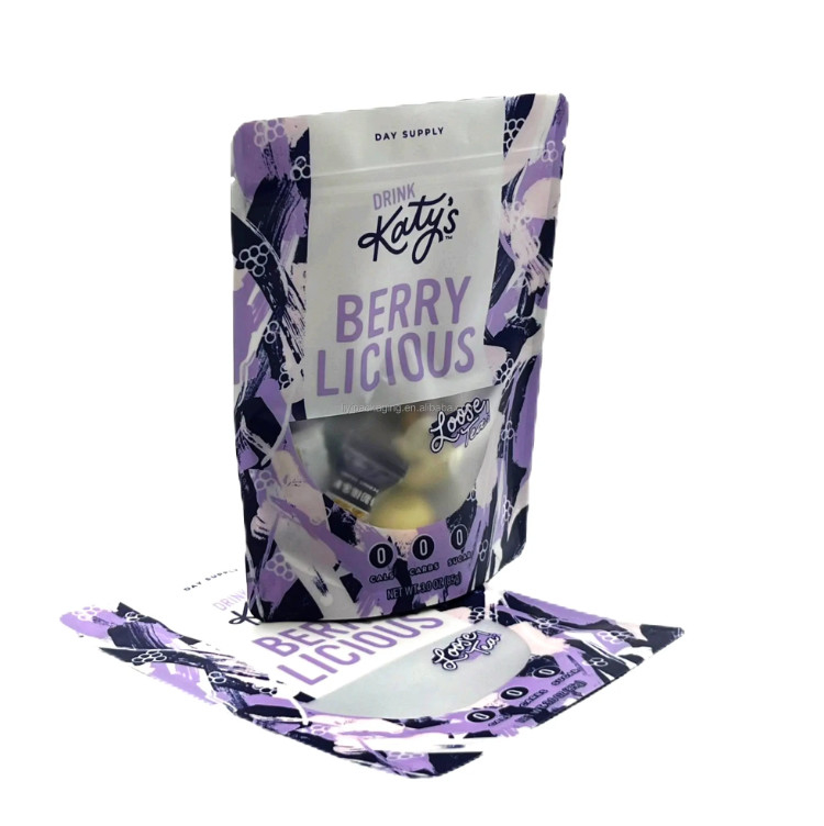 Recyclebaar PET Mylar Ziplock Stand Up Pouch Bag kruiden Groene bladeren los Black Coffee Doypack Sachet Matcha Tea Bag opslag