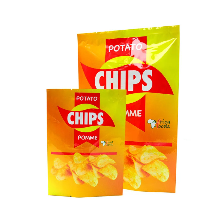 Gelamineerde gele glanzende voedselkwaliteit plastic zakken voor aardappelchips warmteverzegelende aluminiumfolie achterkant zijde verzegeling zak voor snackpakket
