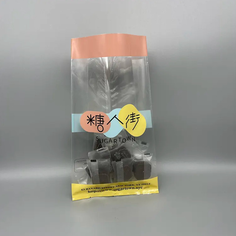 Aangepaste achterafdichtingszakje heldere zijde zijkant Gusset quad afdichting opstaan ​​voedsel moer snack snack candy acht zijafdichting transparante plastic zak