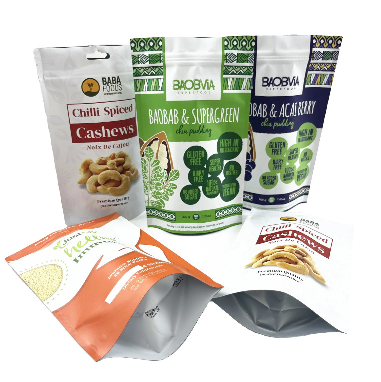 Gratis monsters Digitale drukzakken Mylar Bag Zipper Geurloos Noot Cashew Verpakking Pouch Matte oppervlak Doypack voor noten