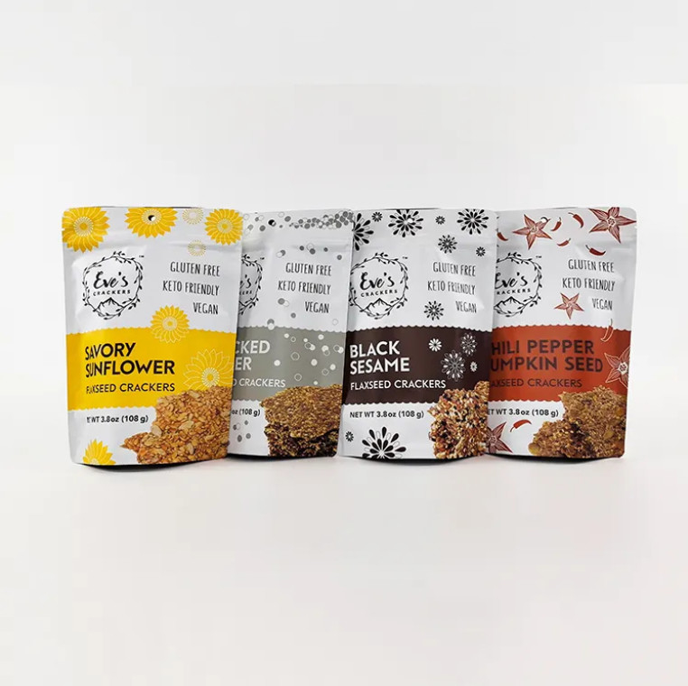 Op maat gedrukt 100g 250g 500g Stand up pouch vlaszaad crackers geurbestendige rits voedselverpakkingszakken