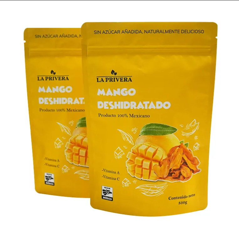 Op maat gemaakte aluminiumfolie gedroogde mango voedselverpakkingszak hervergrendelbare Mylar Stand Up Pouch voor fruit