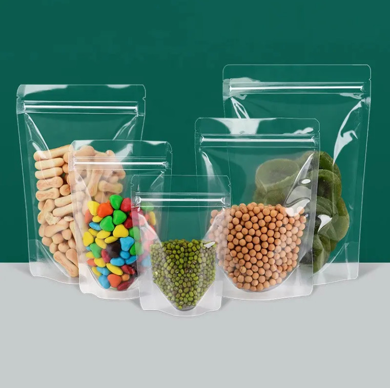 Voedsel Ziplock Duidelijke Custom Print Stand Up Pouch Zip Lock Verpakking Plastic Transparent Bag Met Zipper