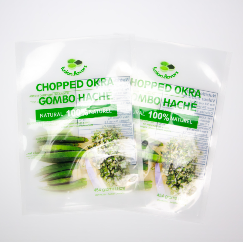 Op maat gemaakte digitale drukwerk Transparante 1 pond gesneden okra verpakking Plastic zak Groenten vacuümzak